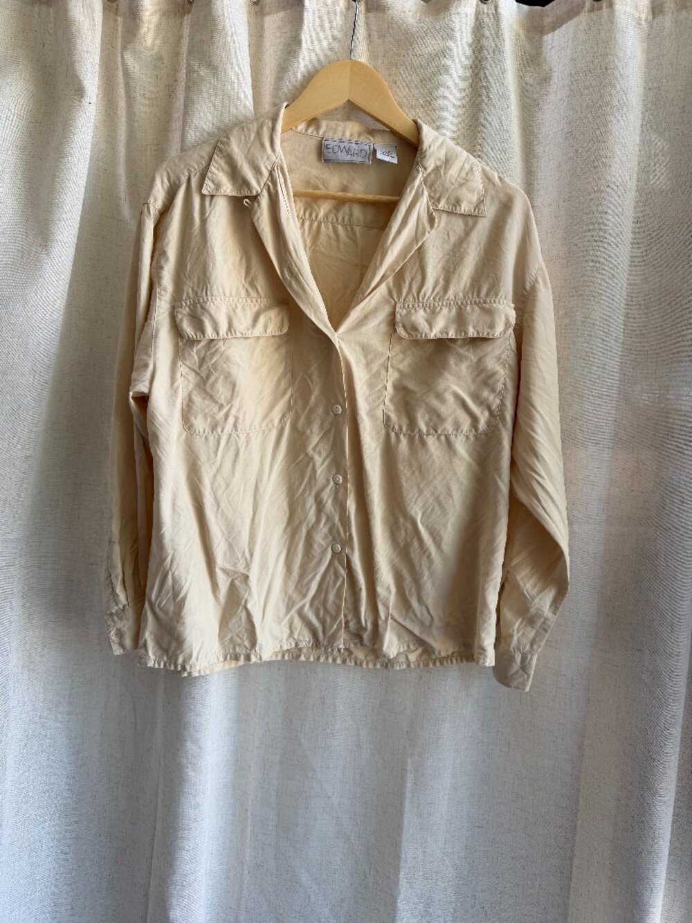 Vintage Edward White Silk Button Down Blouse Minimal Classic Medium